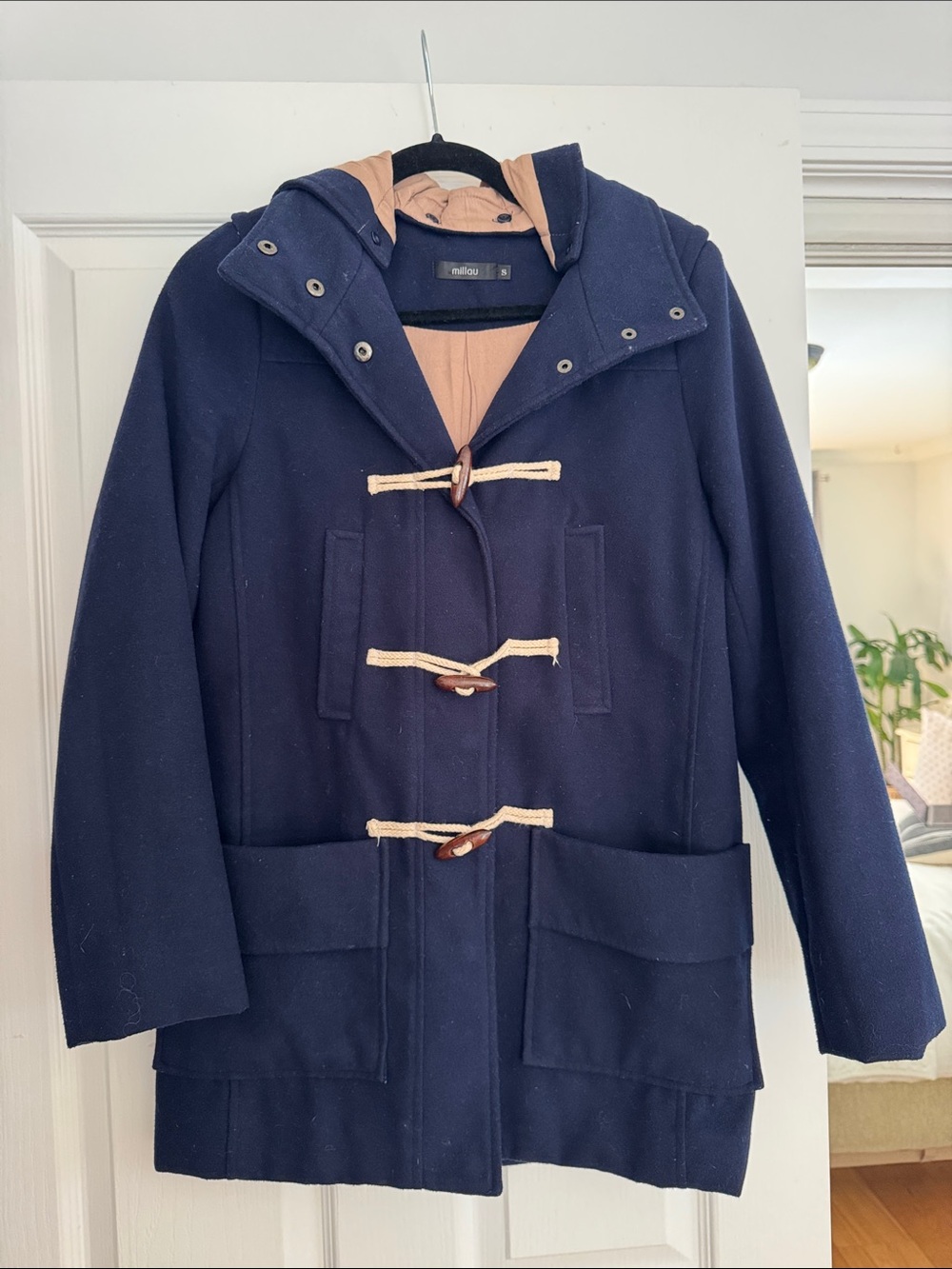 Millau Navy Pea Coat with Tan Contrast Hood